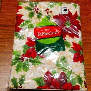 Christmas Vinyl Tablecloth 60 inch round in sealed package